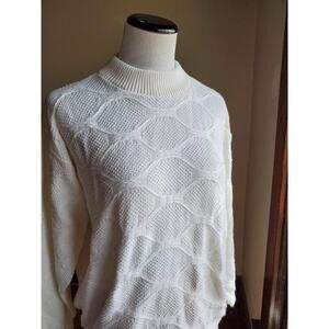 VTG ORVIS 1980s SWEATER Textured Fisherman PATTERN White Mock Neck USA XL